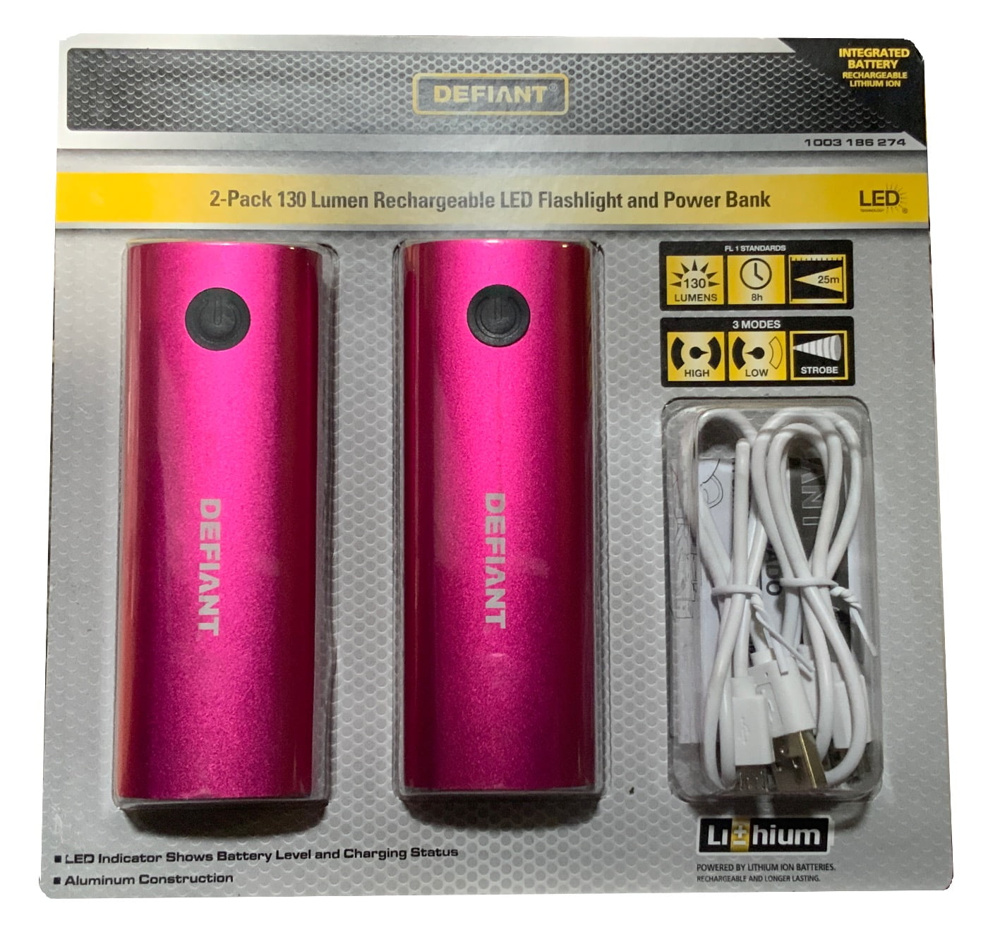 Defiant 2Pack 130 Lumen Aluminum Rechargeable LED Flashlight