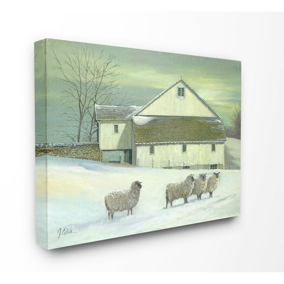 The Stupell Home Decor Sheep in Front of the Farmhouse Green Toned Painting Canvas Wall Art