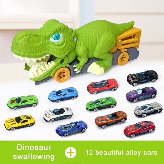 Godderr Kids Baby Toys Dinosaur Swallowing Car Toddler Toys Alloy Tin Car Set 3-6Y Toddler Boys Toys Car-12PCS