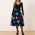 thumbnail image 2 of Valentines Day Dresses Fit and Flare Dress with Heart Print Pattern Ribbon Waist for Women Vintage Dark Purple L, 2 of 4
