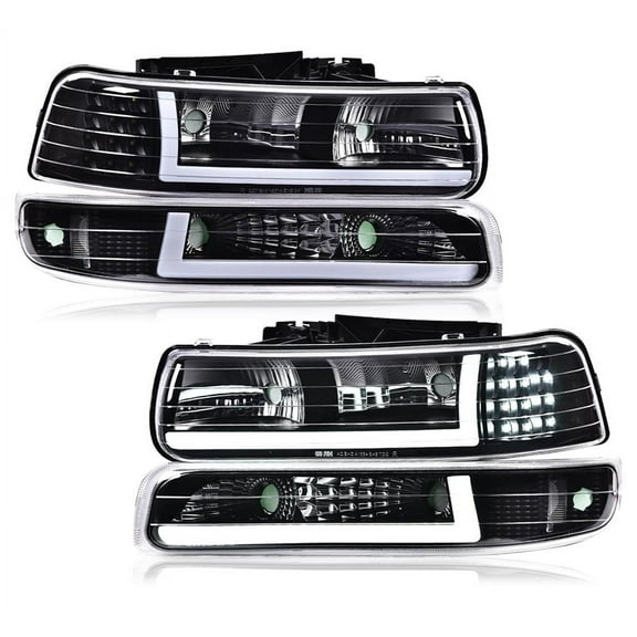 Fit For 99-02 Chevy Silverado 1500 2500 HD LED DRL Headlight Bumper Signal Lamps