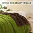 thumbnail image 5 of Exclusivo Mezcla Reversible Sherpa Fleece Throw Blanket for Couch, Soft Plush Blanket for Bed Sofa, Warm Fluffy Blankets for All Season, 50"x60", Olive/ Brown, 5 of 7
