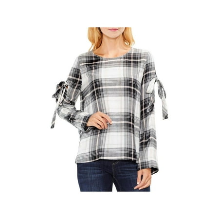 UPC 039374219459 product image for TWO BY VINCE CAMUTO Womens Gray Cold Shoulder Plaid Long Sleeve Jewel Neck Tunic | upcitemdb.com