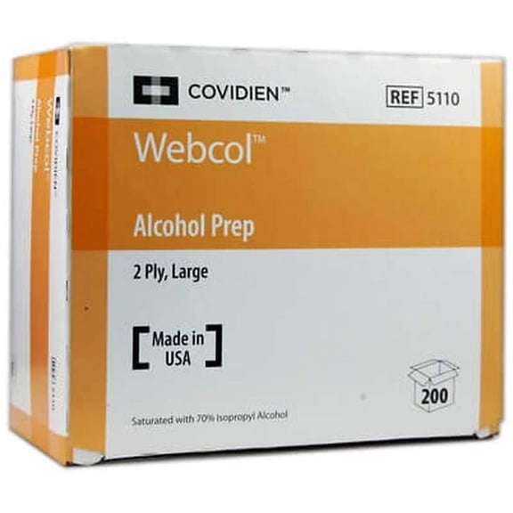 Case of Large Alcohol Prep Pads Covidien 5110 Webcol (20 Boxes)