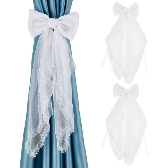 2pcs Lace Bow Curtain Tiebacks White Bowknot Lace Ribbon Curtain Ties Elegant Drapery Holdbacks for Window Office Hotel Home Decoration 24x7.8inch DIY