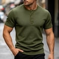 thumbnail image 2 of Liweisiy Men's Textured Henley T-Shirt Short Sleeve Notch Neck Solid Color Tees Casual Athletic Summer Tops Army Green XL, 2 of 10