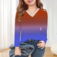 thumbnail image 5 of WRKEKC Girls Long Sleeve Tees Casual Trendy Gradient Gradient Color Print V Neck Soft Cozy Stretchy Comfortable Slim Fit Blouses for Spring Fall 3-14 Years, 5 of 8