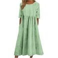 thumbnail image 2 of Plus Size Summer Dresses, Women’s Fashion Printed Short Sleeve Round-neck Long Dress(Army Green,L), 2 of 5