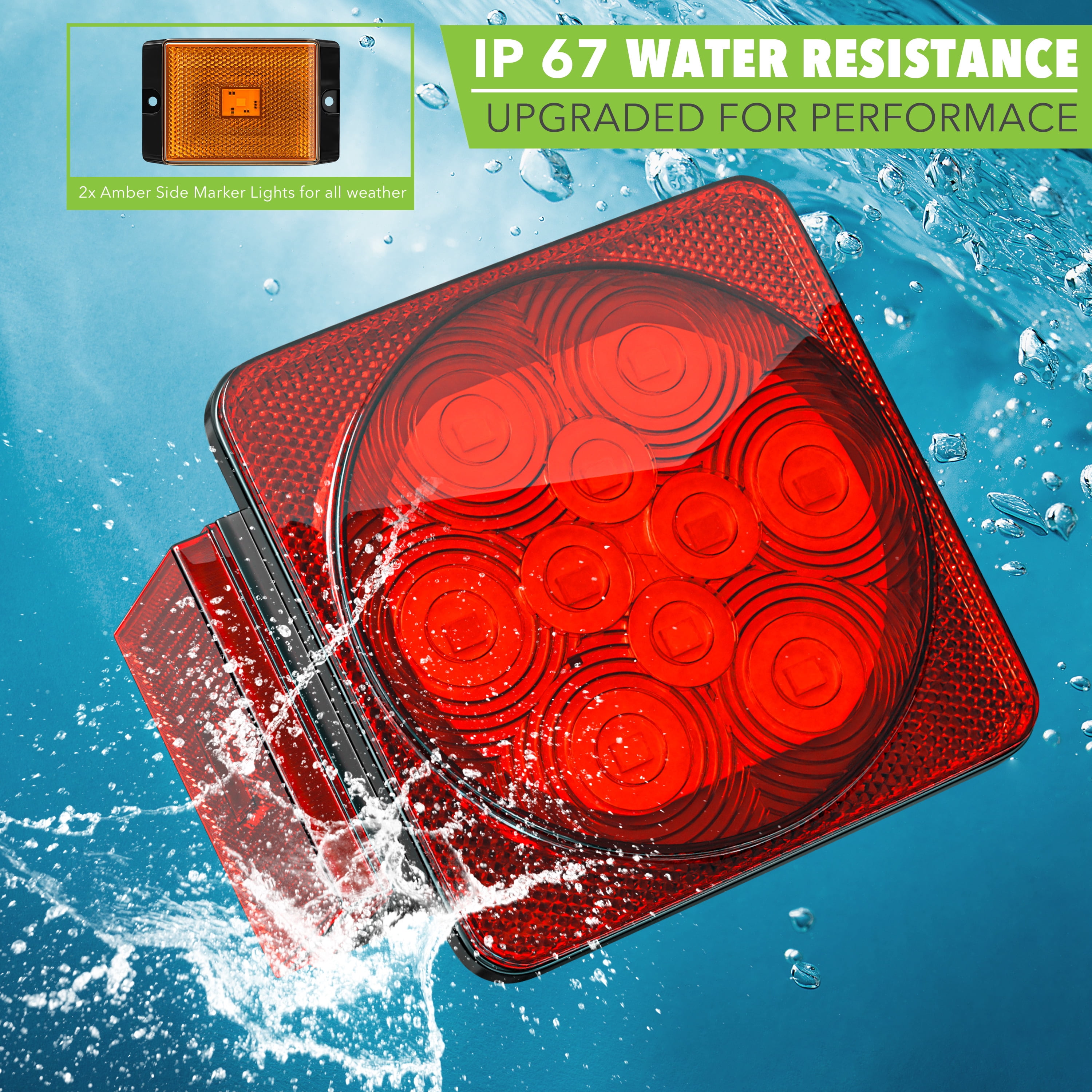 Leisure LED 12V Submersible LED Trailer Tail Light with Red White LED Stop Turn Tail License Brake Running Light Lamp for Under 80 Inch Trailer Boat Truck RV Waterproof Utility Trailer Light Kit