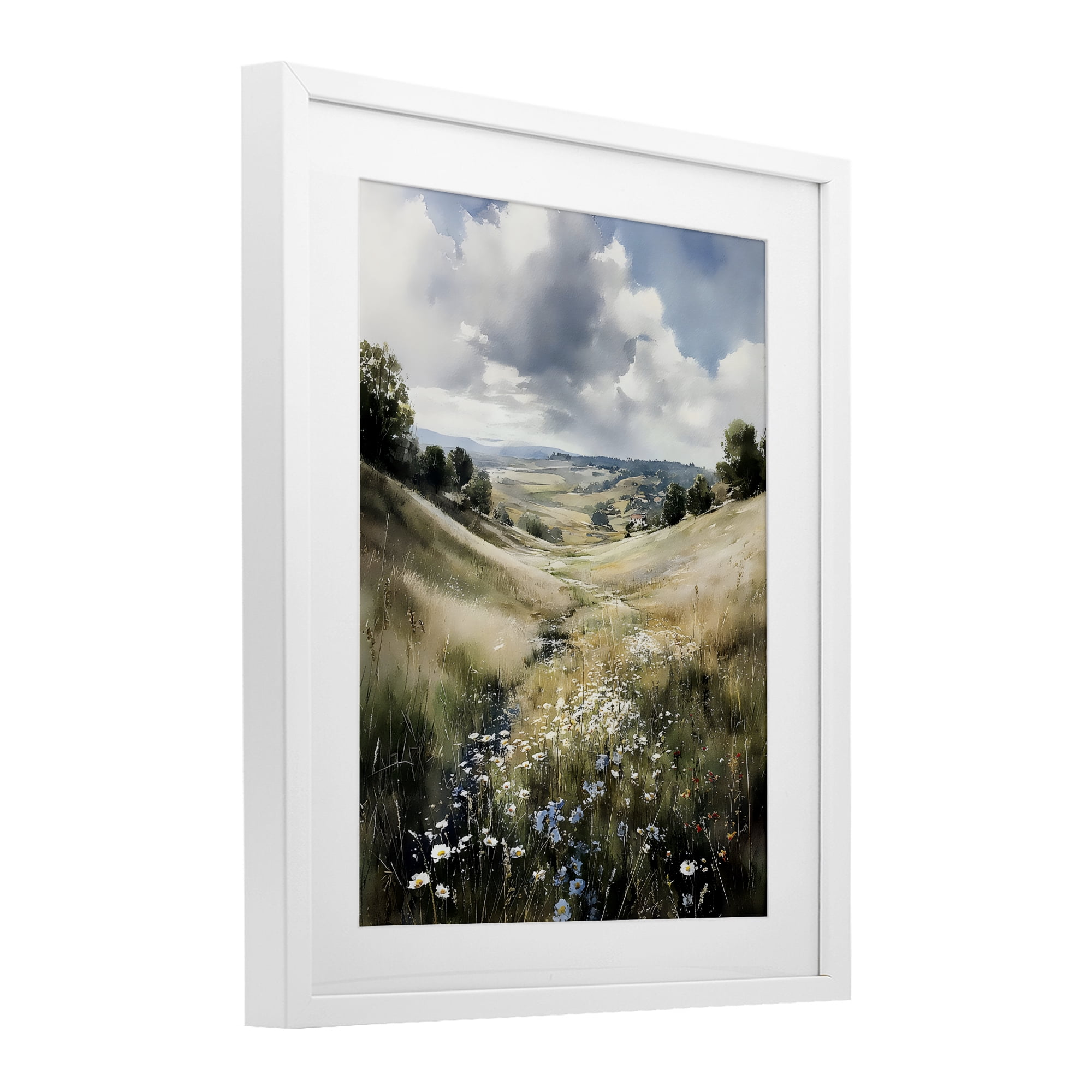 Stupell Industries Floral Valley of Wild Daisies White Framed Print Under Glass, design by Franklyn Gregory