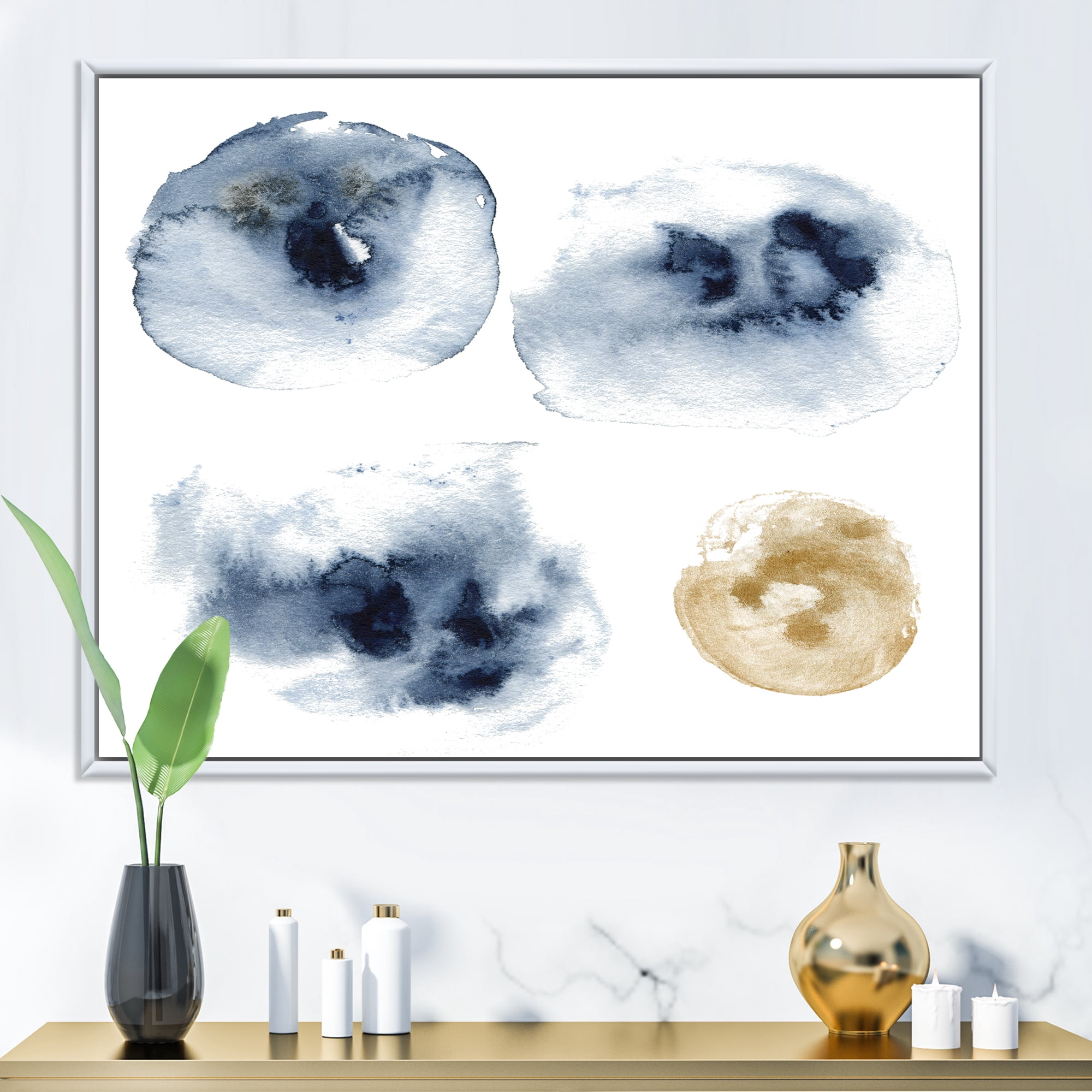 Designart 'Abstract Of Gold and Dark Blue Cloud' Modern Framed Canvas Wall Art Print