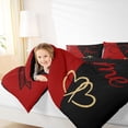 thumbnail image 4 of Feelyou Couple Anniversary Queen Comforter Set, Black Red Fashion Splicing Bedding Sets, Valentine's Day Love Heart Reversible Bedding Comforter Set, Super Cozy Room Decor, 3 Pieces, 4 of 8