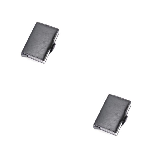 Guardurnaity Caja de crédito Rfid, bolsa de dinero, Mini estuche fino de aluminio, monedero inteligente, corto, delgado, automático, multifunción Gris oscuro 2piezas