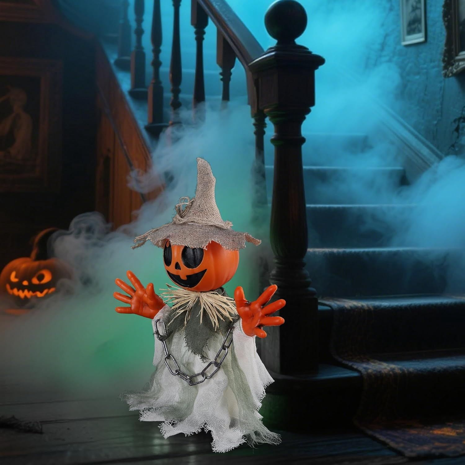 16 Inch Animated Pumpkin Man Animatronics with Touch and Sound Activation