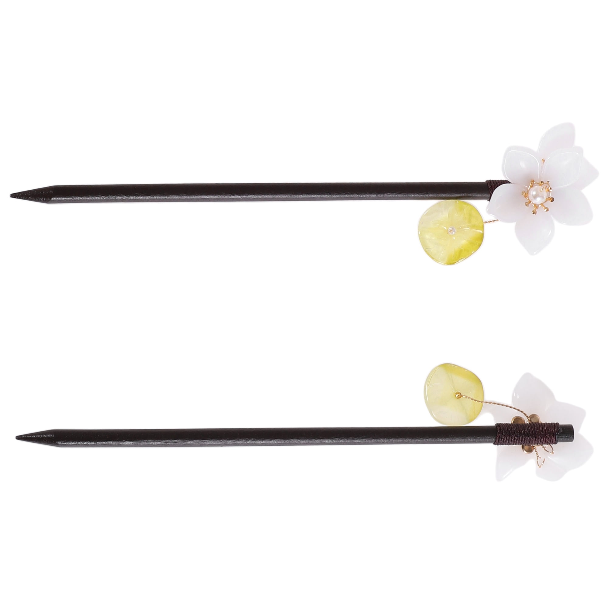 Unique Bargains Flowers Hair Chopstick for Women 1 Pc Black, White 7.48"