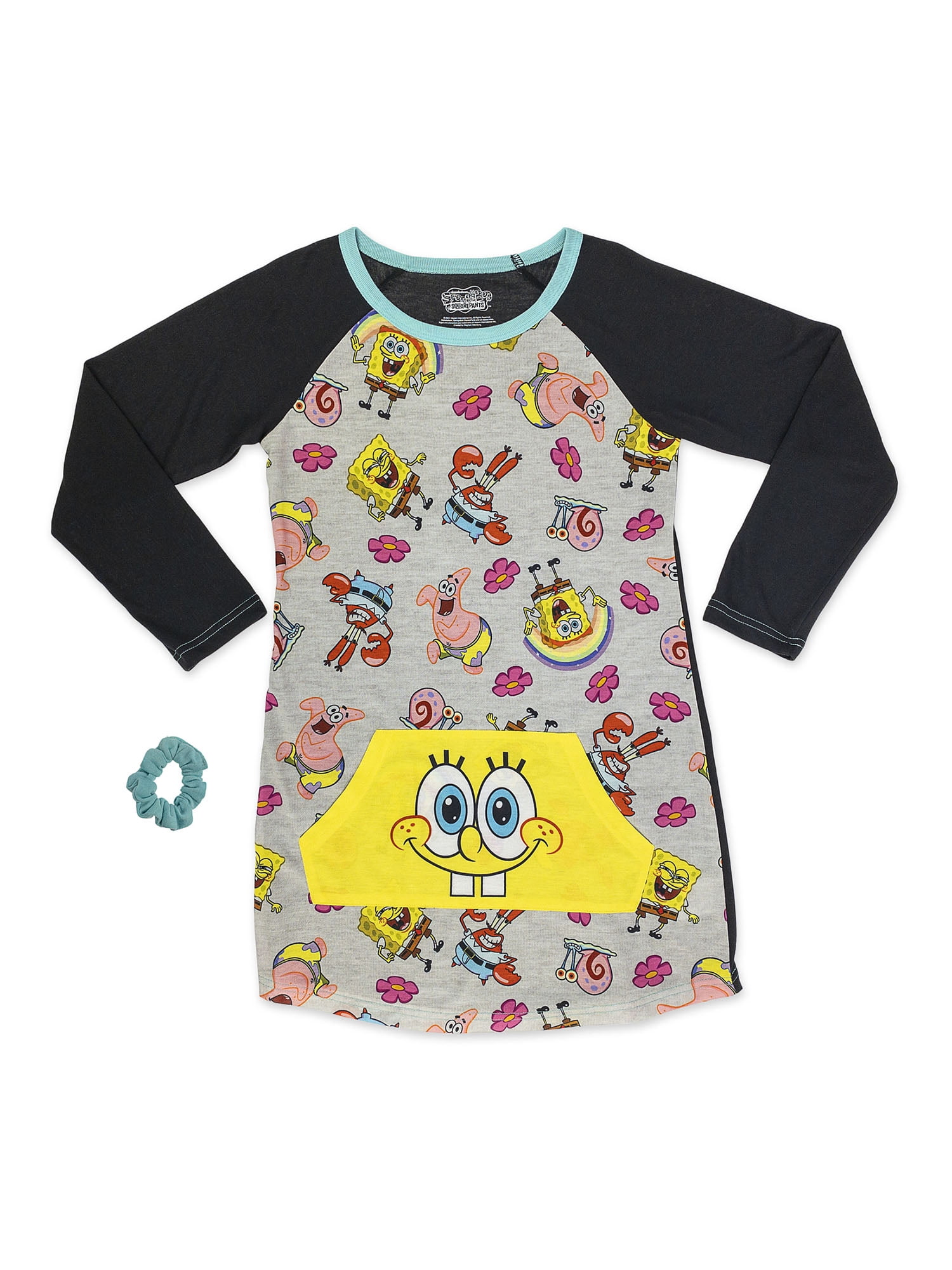 SpongeBob Girls Dorm Shirt Pajama with Scrunchie; Sizes 412