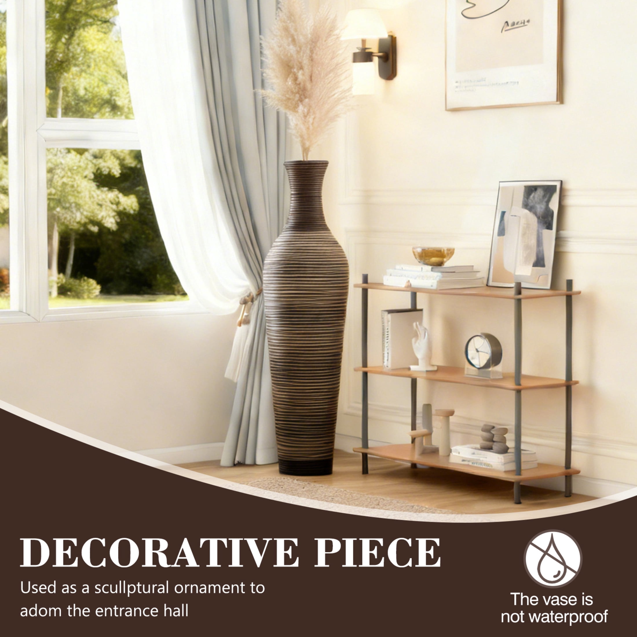 Noble House 39.37" Tall Handcrafted PVC Floor Vase, Textured Brown Gradient Decorative Vase, Black+Brown