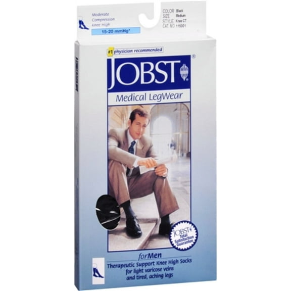 JOBST Medical LegWear For Men Knee High Socks 15-20 mmHg Black Medium 1 Pair