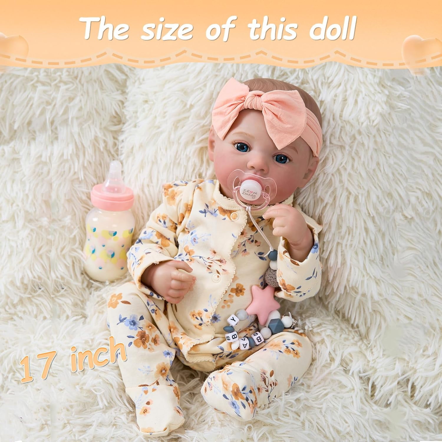 17 Inch Realistic Newborn Toddler Reborn Dolls Lifelike Girl Real Life Baby Soft Body Dolls with Clothes Pacifier Clips Accessories,For Kids Birthday Gift