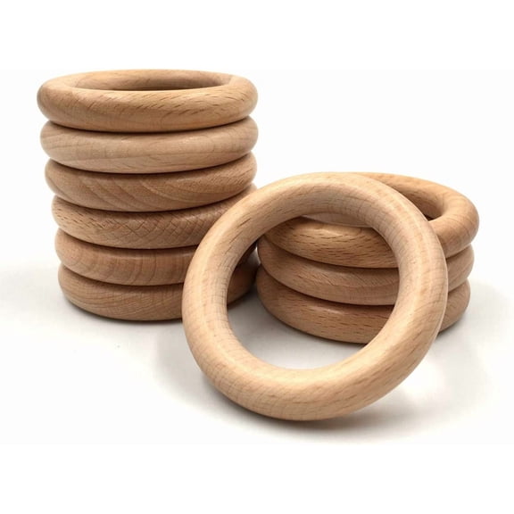 ABCISI Natural Beech Wood Rings, 10 Pcs Unfinished 6cm Solid Wooden Rings Circles Without Paint for Craft, Connectors Jewelry Making