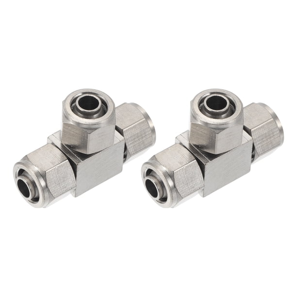 Conectores de aire de empuje únicos Bargains 8mm / 5/16" Conector rápido en forma de T de cobre niquelado 2 piezas tono plateado
