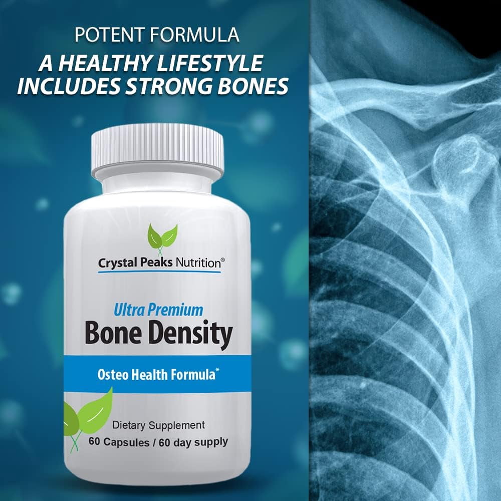 Calcium Carbonate with Vitamin K2 and D3 Cholecalciferol Supplement - Promotes Bone Density, Strength and Health - Crystal Peaks Nutrition. 60 Capsules