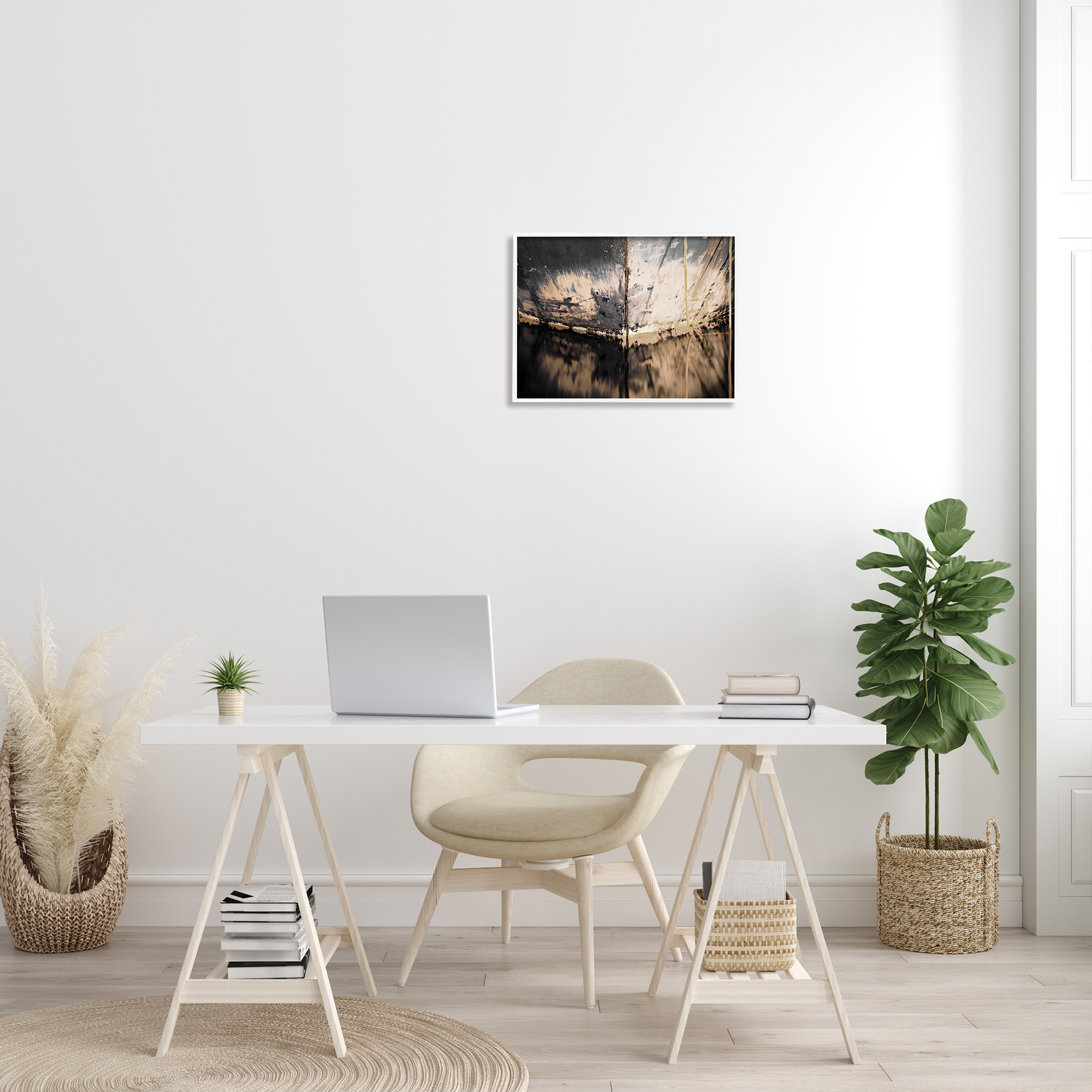 Stupell Industries Abstract Boat Underside Reflection Distressed Murky Lake Coastal Painting White framed Art Print Wall Art, 16 x 20, Design by Melissa McClain