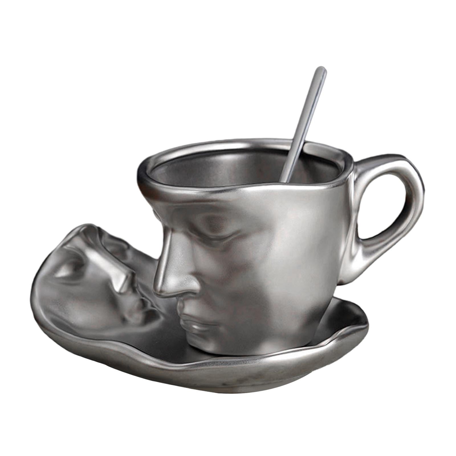 Fiocias Ceramic Coffee Cup with Saucer and Spoon 3D Human Face Mug Espresso Mug for Home