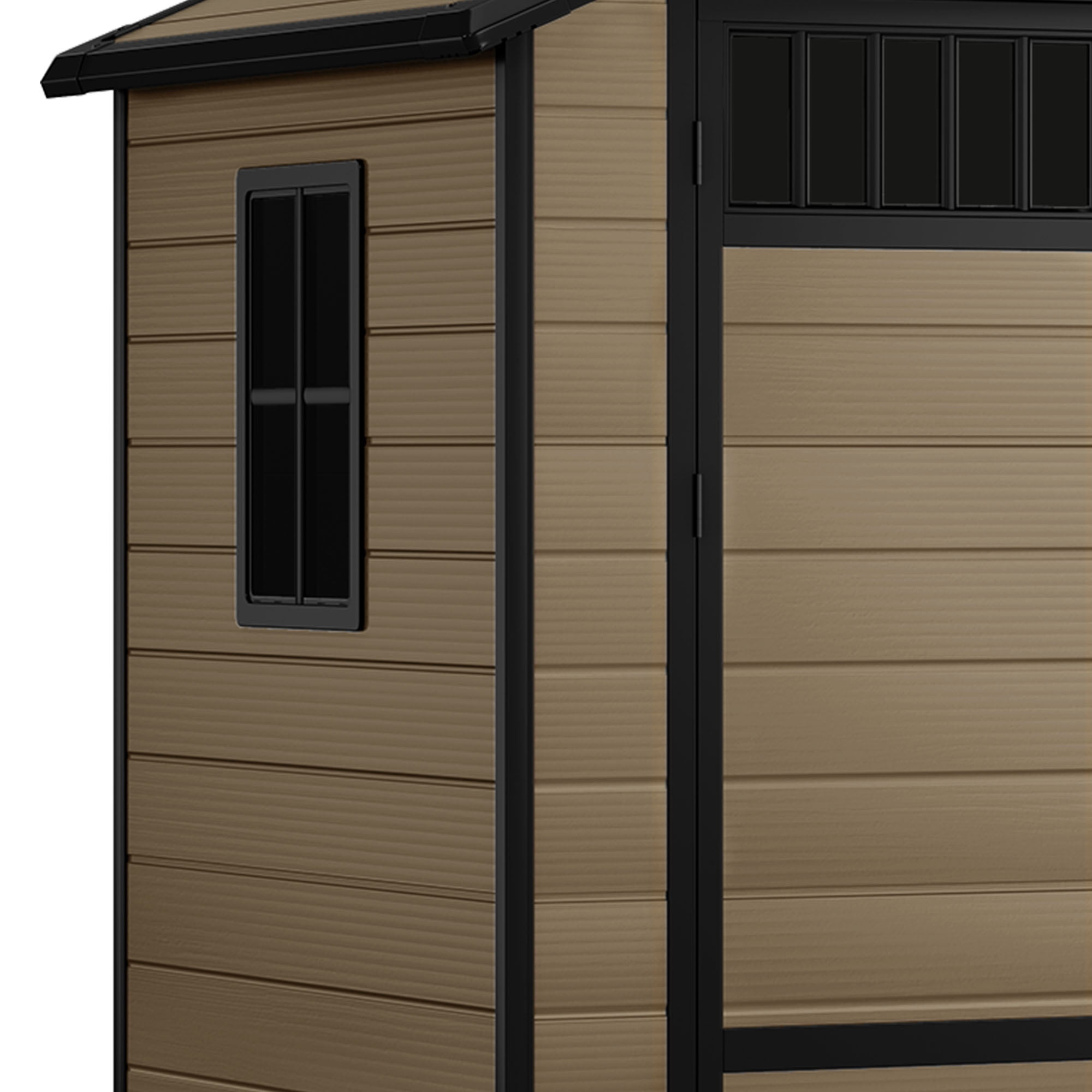 Uforic 6x4.4 FT Outdoor Storage Shed with Floor and Window, Large Storage Shed with Lockable Door, and Vents, Brown