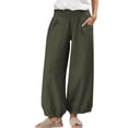 thumbnail image 2 of Women Cotton Palazzo Pants Summer Boho Wide Leg High Waist Casual Lounge Pant Vacation Outfits Olive Green M, 2 of 8