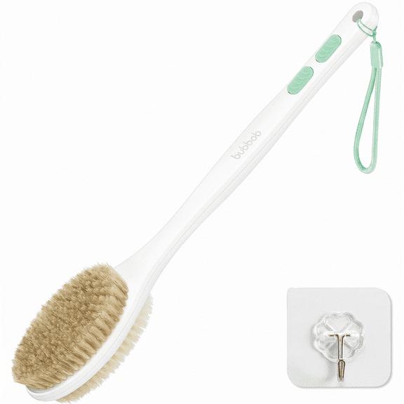 Bubbob Long Handle Back Scrubber for Shower, Double Sided Bristles for Wet or Dry Brushing, 1 Hook