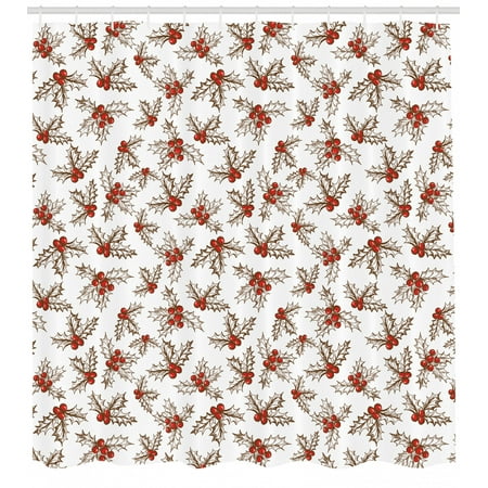 Christmas Shower Curtain Winter Season Harvest Holly Berries