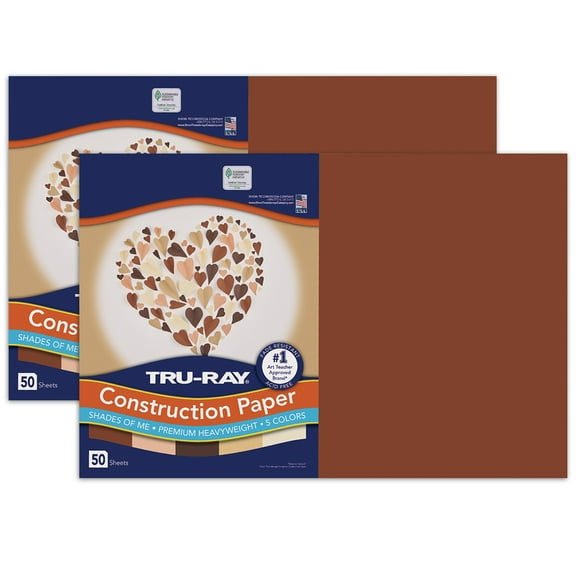 Tru-Ray Shades of Me Construction Paper, Heavyweight, 5 Assorted Skin Tone Colors, 12" x 18", 50 Sheets Per Pack, 2 Packs