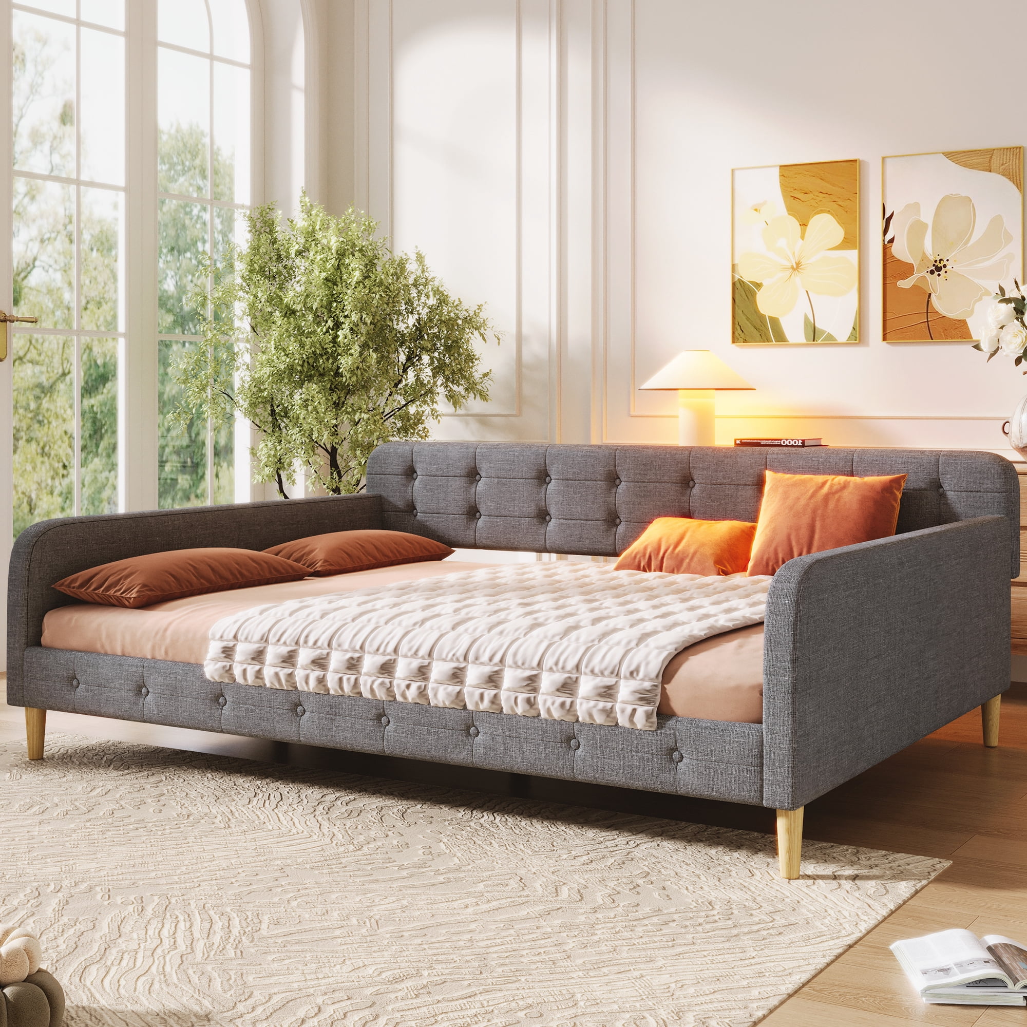 MODERNLUXE Upholstered Queen Size Daybed, Sofa Bed for Living Room, Gray