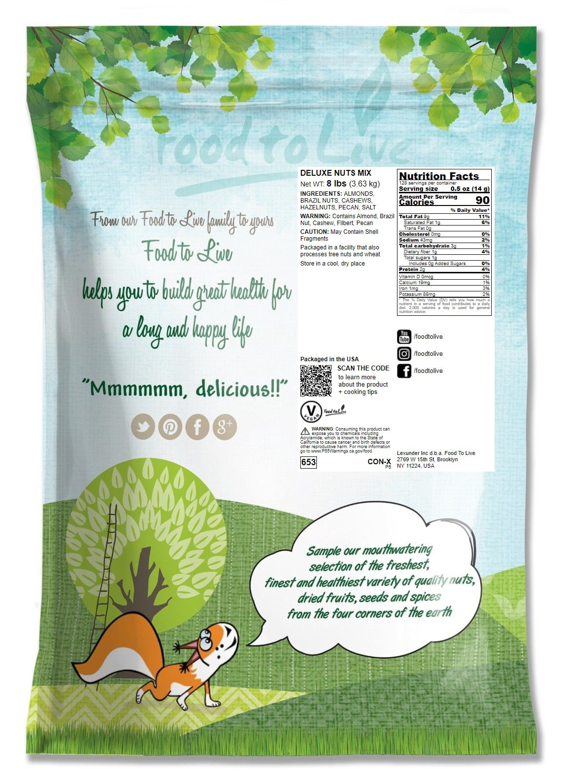 Deluxe Nuts Mix, 8 Pounds — Kosher, Vegan — by Food to Live