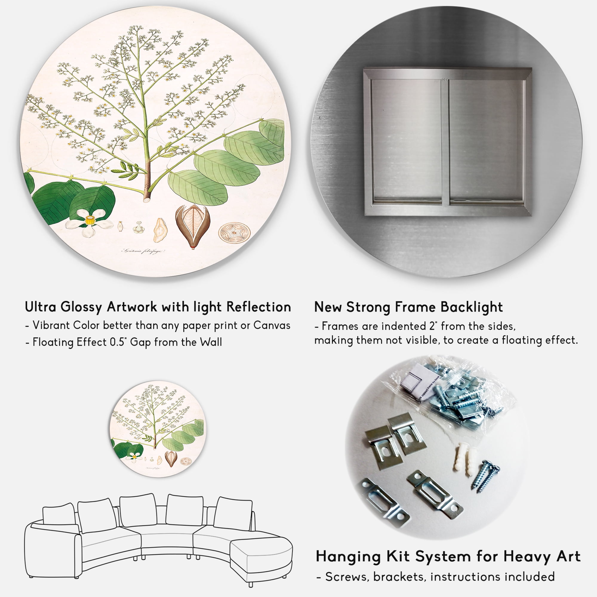 Designart 'Ancient Botanicals XVI' Farmhouse Circle Metal Wall Art 11x11 - Disc of 11