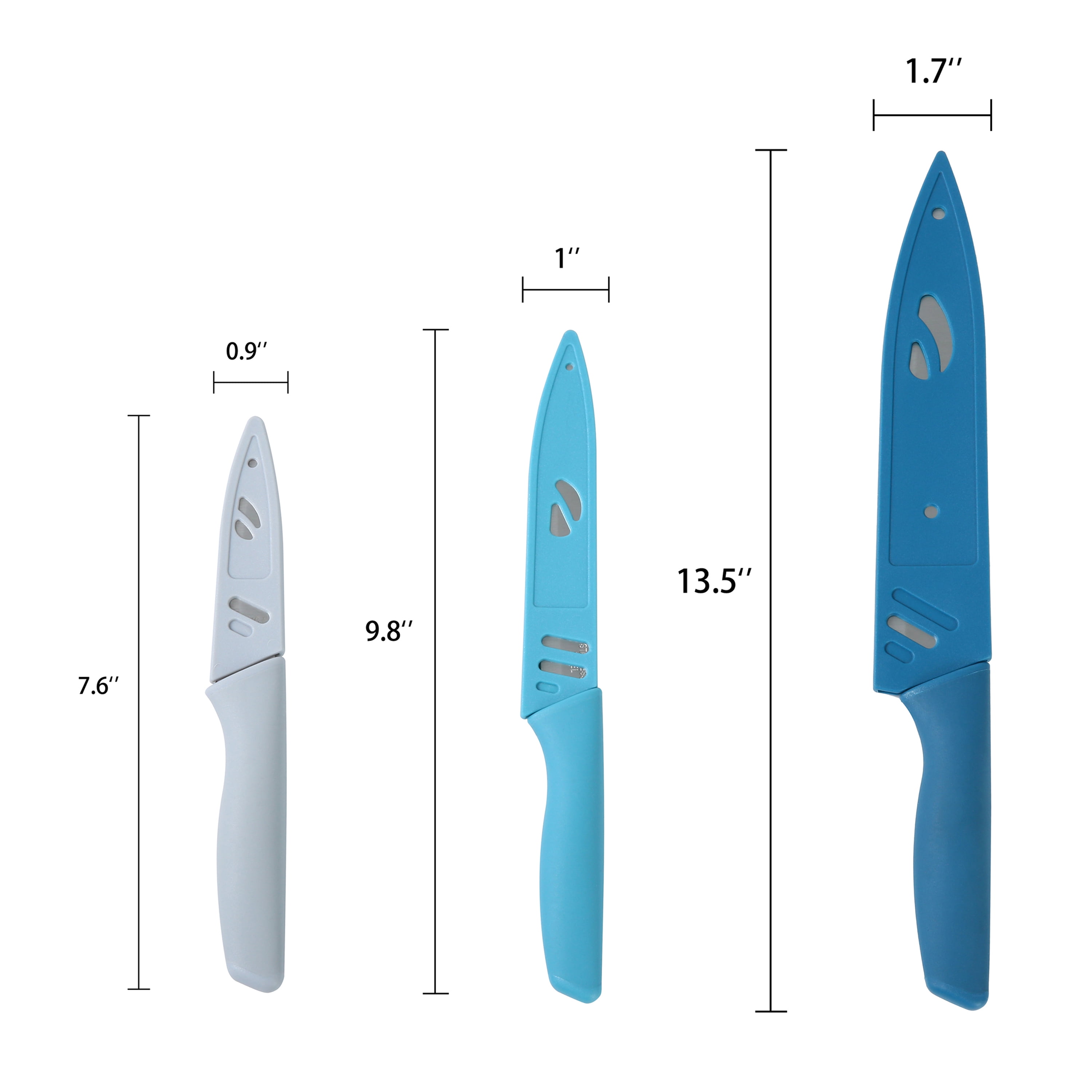 Mainstays 3 Piece Stainless Steel Color Knife Set with Soft Grip Handles