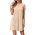 thumbnail image 4 of JWD Women's V-Neck Sleeveless Casual T-Shirt Dress With Pockets - Summer Loose Fit Mini Sundress for Beach Vacation Khaki S, 4 of 6