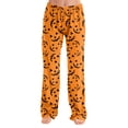 thumbnail image 2 of Womens Halloween Pajama Pants Cute Funny Pumpkin Print Pajamas Drawstring Printed Wide Leg Trousers Halloween Pantscasual Elastic Waist, 2 of 6