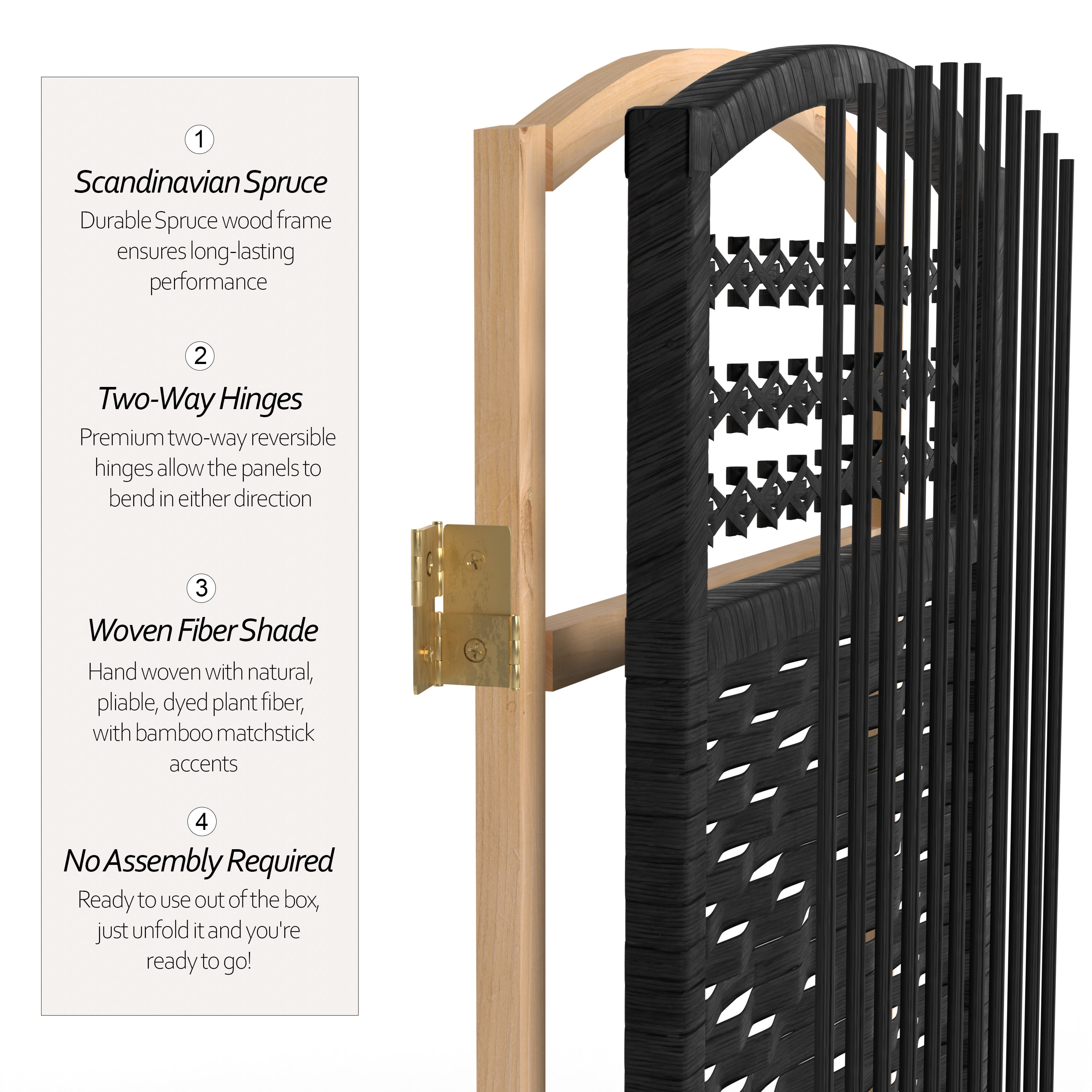 Red Lantern 5 1/2 ft. Tall Fiber Weave Room Divider - Black - 6 Panel