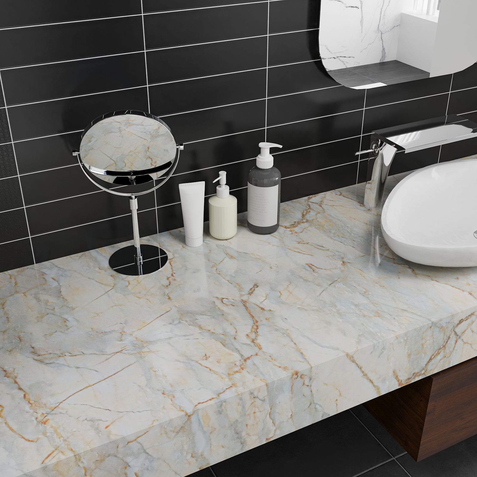 CHIHUT 17.7"×236" Glossy Marble Contact Paper for Countertops Waterproof Self-Adhesive Removable Marble Wallpaper for Walls Thick Vinyl Film Kitchen Peel and Stick Countertops Paper for Table Bathroom