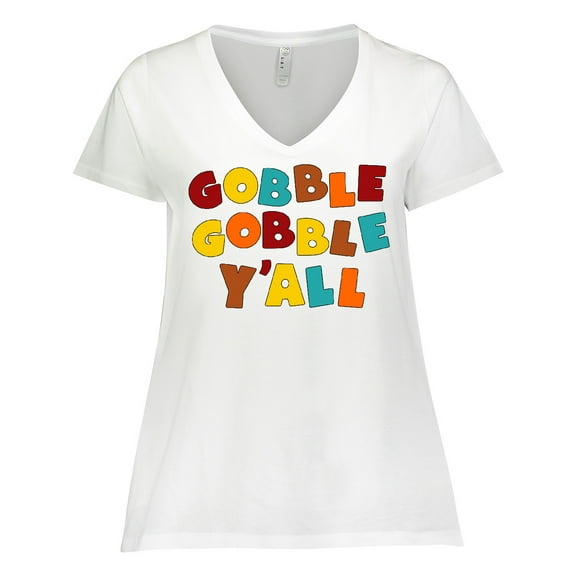 Inktastic Gobble Gobble Y'all Thanksgiving Women's Plus Size V-Neck T-Shirt