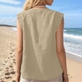 thumbnail image 6 of VBVC Women's Cotton-Linen Sleeveless Tank Top,Ladies Breathable Button Neck Blouse,Loose Fit Summer Pleated Shirt For Women,Khaki,S-3XL, 6 of 10