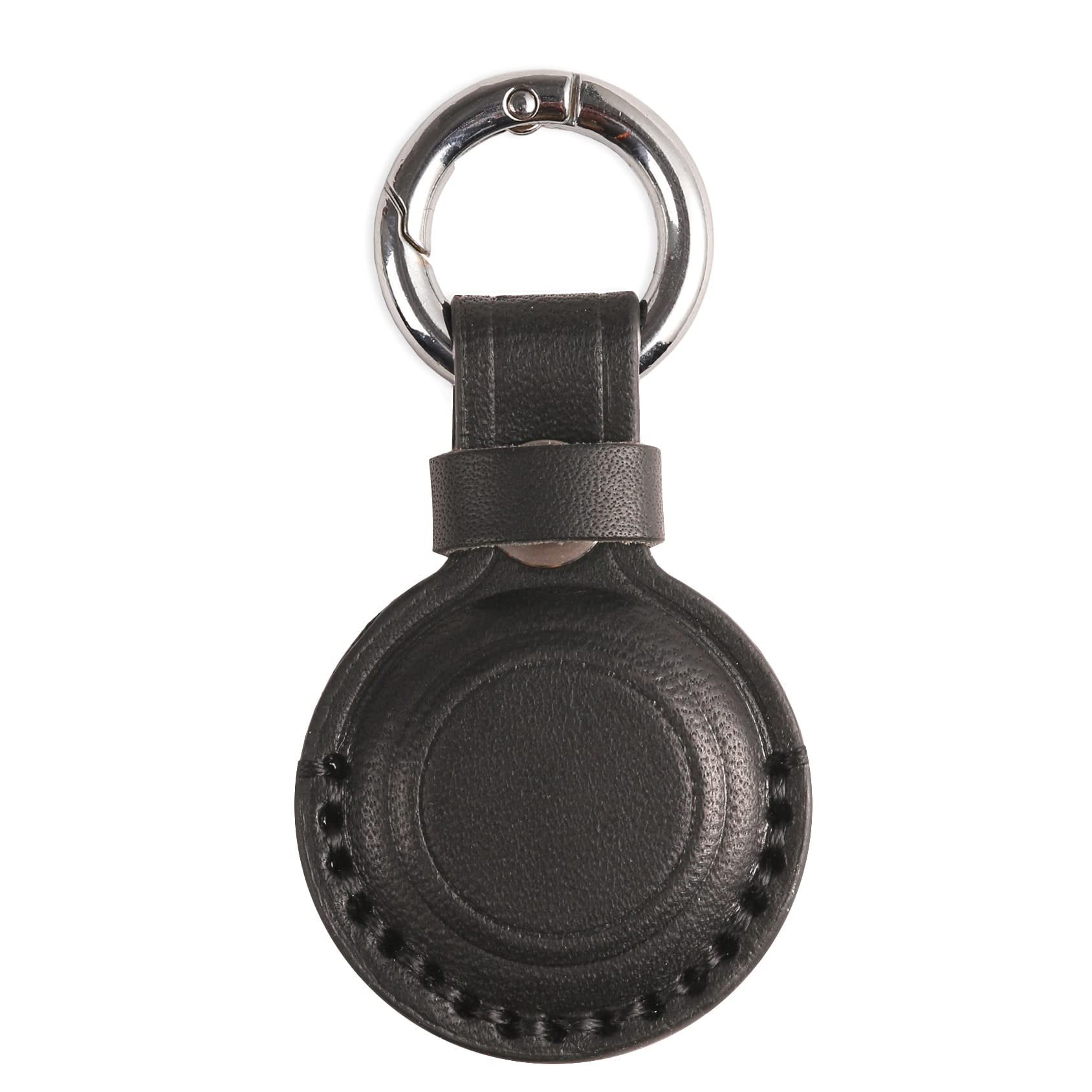 Black saffiano leather circle key ring simple design round shape leather  keyring