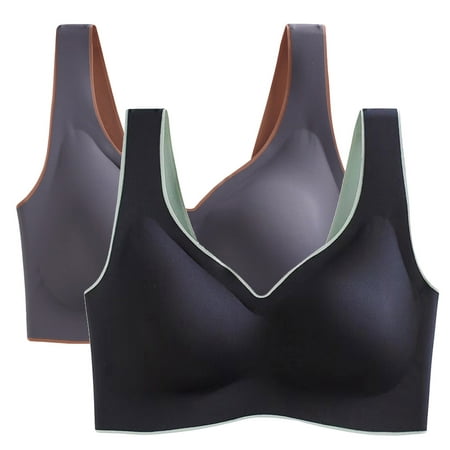 

Huachen 2PC WomenBra Wire Underwear One-Piece Seamless Bra Rubber Bra Sports Yoga Gray/XL