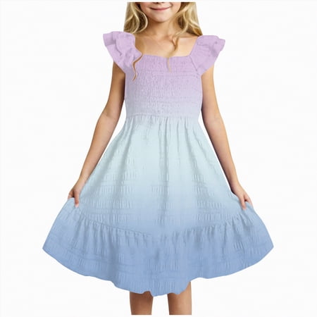 Kogui Girl Dresses Little Girls Summer Dress Floral Short Sleeve Casual Outfit Dress Size 11-12 (Multicolour 11-12 Years)