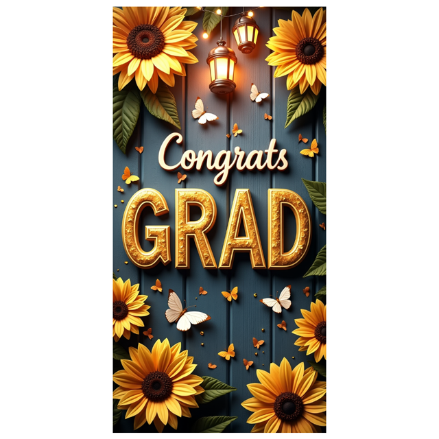 Congrats Grad Banner Sunflower Decor Backdrop Graduation Party Decoration Background Props Indoor Outdoor Celebration Removable Easy Setup