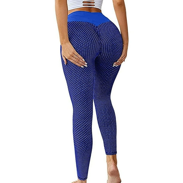 Gibobby Pantalones de mezclilla Pantalones elásticos de entrenamiento de yoga fruncidos para levantamiento de glúteos para mujer, pantalones de Yoga de cintura alta para depor(Azul, XXL)