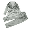 thumbnail image 2 of Fgnfyis Comfortable Grey Silk Long Sleeved Parent Child Pajamas Solid Color 2 Piece Set Family Imitation Silk Set for Children Grey 7-8 Years, 2 of 9