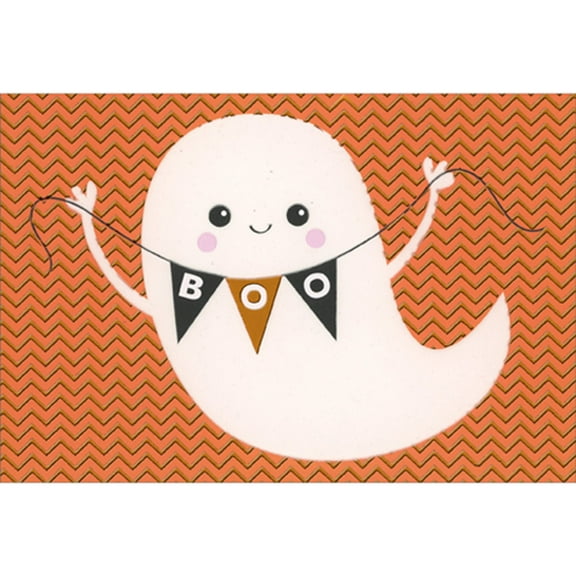 Pictura Cute Ghost Holding Boo Penant Sign Halloween Card
